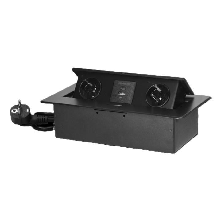 OR-GM-9035/B zásuvkový modul 2x2P+E, 2x USB  čierna