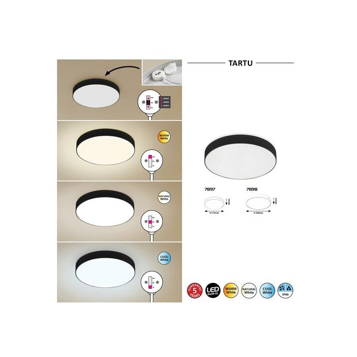 7898 Tartu vonk.strop. LED svietidlo 24W, 2800/4000/6000K, IP44