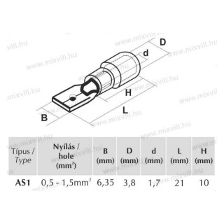AS1 6,3x0,8 izolovaný kolík 0,5-1,5mm2 100ks