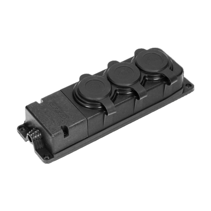 OR-AE-13166 predlž.zás,guma, IP44, 3 zásuvky, ohňovzdorné púzdro